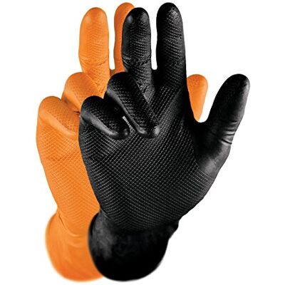 GRIPPAZ Lot de 50 gants de travail en nitrile sans latex extrêmement robustes et indéchirables, orange, taille L GRIPPAZ Lot de 50 gants de travail en nitrile sans latex extrêmement robustes et indéchirables, orange, taille L