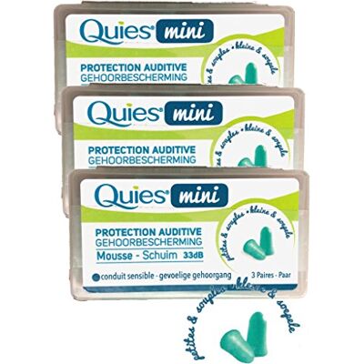 Quies protection auditive mini mousse 3 paires Bouchons anti bruit pour conduit sensible Lot de 3 Boites de 3 Paires (3) Quies protection auditive mini mousse 3 paires Bouchons anti bruit pour conduit sensible Lot de 3 Boites de 3 Paires (3)