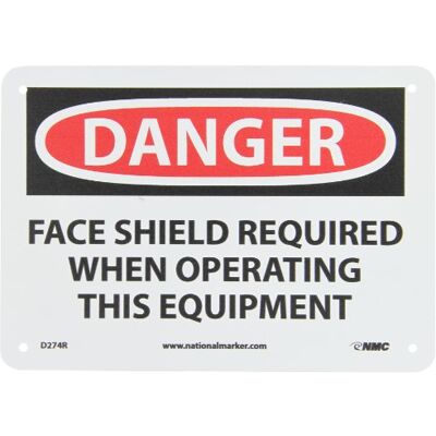 NMC D274R DANGER FACE SHIELD REQUIRED WHEN OPERATING THIS EQUIPMENT Sign 25,4 x 17,8 cm Panneau de danger en plastique rigide, noir/blanc sur blanc/rouge NMC D274R DANGER FACE SHIELD REQUIRED WHEN OPERATING THIS EQUIPMENT Sign 25,4 x 17,8 cm Panneau de danger en plastique rigide, noir/blanc sur blanc/rouge