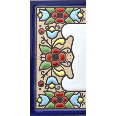 ART Écriteaux numéros et lettres. Carreaux céramique peints à la main avec technique corde sèche (cuerda seca). Noms, directions et signalisation. Dessin FLORES MINI 7,3 cm x 3,5 cm. (MARGE "BORDURE") ART Écriteaux numéros et lettres. Carreaux céramique peints à la main avec technique corde sèche (cuerda seca). Noms, directions et signalisation. Dessin FLORES MINI 7,3 cm x 3,5 cm. (MARGE "BORDURE")