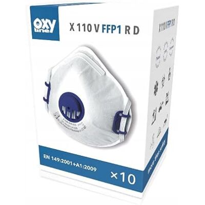 Oxyline Lot de 10 demi-masques de protection FFP1 RD avec valve, protection multicouche, confortable, réutilisable, Oxyline Lot de 10 demi-masques de protection FFP1 RD avec valve, protection multicouche, confortable, réutilisable,
