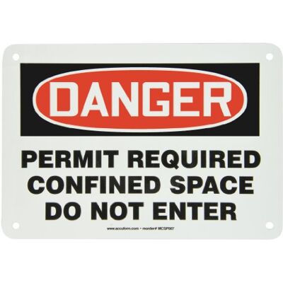 Accuform MCSP007VA Aluminum Safety Sign, Legend "Danger Permit Required CONFINED Space DO NOT Enter", 7" Length x 10" Width, Red/Black on White Accuform MCSP007VA Aluminum Safety Sign, Legend "Danger Permit Required CONFINED Space DO NOT Enter", 7" Length x 10" Width, Red/Black on White