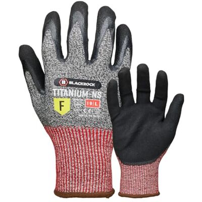 Black rock Blackrock Titanium Maximum Snijbestendigheid Niveau F Sandy Nitril Olieachtige Gripper Veiligheidswerkhandschoenen, Bijna Mesbestendig, Klossen, Voor Mannen Vrouwen, Max Cut 5+, Metaal Black rock Blackrock Titanium Maximum Snijbestendigheid Niveau F Sandy Nitril Olieachtige Gripper Veiligheidswerkhandschoenen, Bijna Mesbestendig, Klossen, Voor Mannen Vrouwen, Max Cut 5+, Metaal