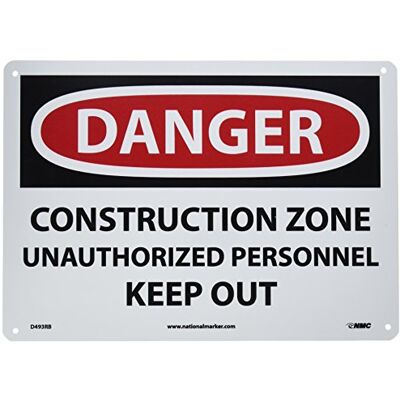 NMC D493RB Panneau OSHA en plastique rigide avec inscription « Danger – Construction Zone UnAUTHORIZED PERSONNEL KEEP OUT » 35,6 x 25,4 cm (L x H) Noir sur blanc NMC D493RB Panneau OSHA en plastique rigide avec inscription « Danger – Construction Zone UnAUTHORIZED PERSONNEL KEEP OUT » 35,6 x 25,4 cm (L x H) Noir sur blanc