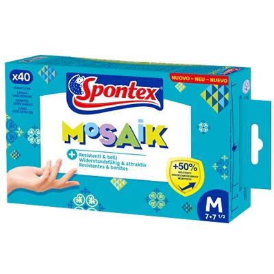 Spontex Gants fins Mosaik, 40 unités, haute résistance, taille 7 moyenne Spontex Gants fins Mosaik, 40 unités, haute résistance, taille 7 moyenne