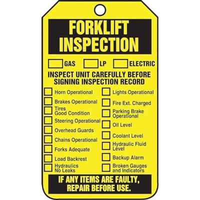 Accuform TRS305CTP Forklift Status Tag, Legend"Forklift Inspection (Checklist)/Forklift Inspection Record", 5.75" Length x 3.25" Width x 0.010" Thickness, PF-Cardstock, Black on Yellow (Pack of 25) Accuform TRS305CTP Forklift Status Tag, Legend"Forklift Inspection (Checklist)/Forklift Inspection Record", 5.75" Length x 3.25" Width x 0.010" Thickness, PF-Cardstock, Black on Yellow (Pack of 25)