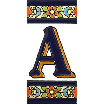 ART Écriteaux avec numéros et lettres. Carreaux de céramique polychromée, peints à la main dans technique corde sèche (cuerda seca) pour plaques avec numéros, noms, directions et signalisation. Texte personnalisable. Dessin FLORES MEDIANO 10,9 cm x 5,4 cm ART Écriteaux avec numéros et lettres. Carreaux de céramique polychromée, peints à la main dans technique corde sèche (cuerda seca) pour plaques avec numéros, noms, directions et signalisation. Texte personnalisable. Dessin FLORES MEDIANO 10,9 cm x 5,4 cm