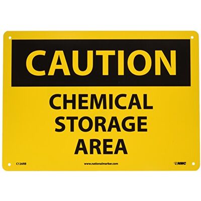 NMC C126RB OSHA Panneau en plastique rigide avec inscription « CAUTION Chemical Storage Area », 35,6 cm de long x 25,4 cm de haut, plastique rigide, noir sur jaune NMC C126RB OSHA Panneau en plastique rigide avec inscription « CAUTION Chemical Storage Area », 35,6 cm de long x 25,4 cm de haut, plastique rigide, noir sur jaune