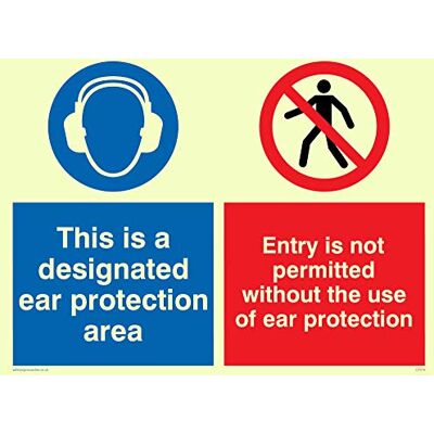 Viking CP276-A5L-P Panneau photoluminescent en plastique semi-rigide avec inscription « This Is A Designated Ear Protection Area », 200 mm H x 150 mm l Viking CP276-A5L-P Panneau photoluminescent en plastique semi-rigide avec inscription « This Is A Designated Ear Protection Area », 200 mm H x 150 mm l
