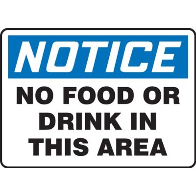 Accuform MHSK801VP Panneau de sécurité en plastique avec inscription « Notice No Food OR Drink in This Area », 17,8 cm de long x 25,4 cm de largeur x 0,1 cm d'épaisseur, bleu/noir sur blanc Accuform MHSK801VP Panneau de sécurité en plastique avec inscription « Notice No Food OR Drink in This Area », 17,8 cm de long x 25,4 cm de largeur x 0,1 cm d'épaisseur, bleu/noir sur blanc