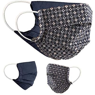 BAF Masque en tissu 100% coton lavable OEKO-TEX 100 Lot de 2 Set Pack double Masque buccal et nasal réutilisable BAF Masque en tissu 100% coton lavable OEKO-TEX 100 Lot de 2 Set Pack double Masque buccal et nasal réutilisable