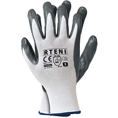 REIS Rteni9 Lot de 12 gants de protection Blanc/gris Taille 9 REIS Rteni9 Lot de 12 gants de protection Blanc/gris Taille 9