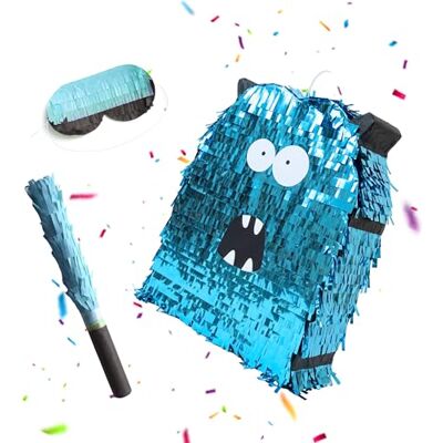 Relaxdays Pinata Monstre avec bâton et masque pour les yeux, pinata de fête à remplir, anniversaire d'enfant, 49,5 x 39 x 10 cm, bleu Relaxdays Pinata Monstre avec bâton et masque pour les yeux, pinata de fête à remplir, anniversaire d'enfant, 49,5 x 39 x 10 cm, bleu