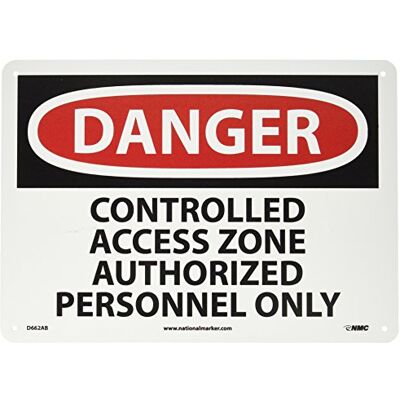 NMC D662AB Panneau OSHA en aluminium avec inscription « Danger – CONTROLLED ACCESS ZONE AUTHORIZED PERSONNEL ONLY », 35,6 cm de long x 25,4 cm de haut, aluminium, noir sur blanc NMC D662AB Panneau OSHA en aluminium avec inscription « Danger – CONTROLLED ACCESS ZONE AUTHORIZED PERSONNEL ONLY », 35,6 cm de long x 25,4 cm de haut, aluminium, noir sur blanc