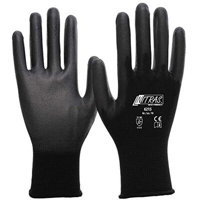 Nitras 6215 Lot de12 paires de gants de travail en nylon PU Noir, taille L (9) Nitras 6215 Lot de12 paires de gants de travail en nylon PU Noir, taille L (9)