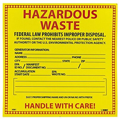 NMC HW1 Lot de 25 étiquettes carrées en vinyle PS pour déchets dangereux NMC HW1 Lot de 25 étiquettes carrées en vinyle PS pour déchets dangereux