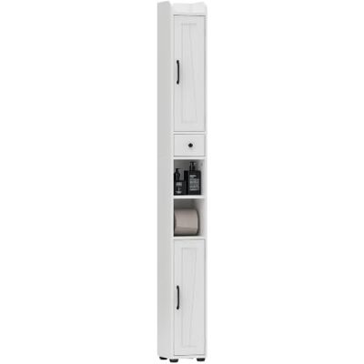 HOMCOM Armoire Salle de Bain Haute 2 Portes, Tiroir, 20x20x185cm Blanc Meuble de Rangement Colonne, Niches Ouvertes, Étagères Réglables, Porte-Papier, Meuble Étroit pour Toilette, Petits Espaces HOMCOM Armoire Salle de Bain Haute 2 Portes, Tiroir, 20x20x185cm Blanc Meuble de Rangement Colonne, Niches Ouvertes, Étagères Réglables, Porte-Papier, Meuble Étroit pour Toilette, Petits Espaces