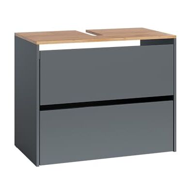 Vicco Meuble sous vasque simple "Viktor", Anthracite/chêne doré, 80.2x65cm avec 2 tiroirs, avec découpe pour siphon et étagère intérieure réglable en hauteur Vicco Meuble sous vasque simple "Viktor", Anthracite/chêne doré, 80.2x65cm avec 2 tiroirs, avec découpe pour siphon et étagère intérieure réglable en hauteur