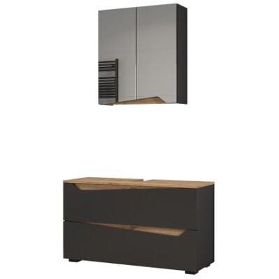 Vicco Meubles bain "Marelle", Anthracite/Chêne Artisan 100 cm 2 pièces · Meuble sous-vasque · Armoire à miroir Vicco Meubles bain "Marelle", Anthracite/Chêne Artisan 100 cm 2 pièces · Meuble sous-vasque · Armoire à miroir