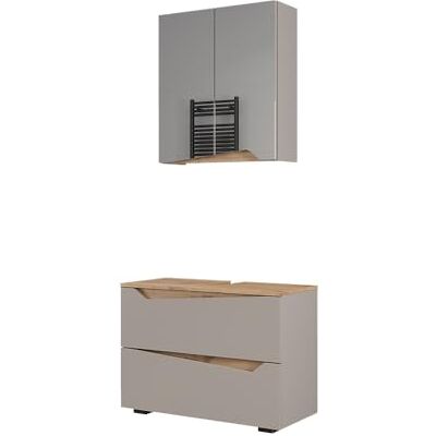 Vicco Meubles bain "Marelle", Grège/Chêne Artisan 80 cm 2 pièces · Meuble sous-vasque · Armoire à miroir Vicco Meubles bain "Marelle", Grège/Chêne Artisan 80 cm 2 pièces · Meuble sous-vasque · Armoire à miroir