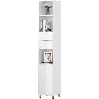 EUGAD Colonne Armoire haute pour salle de bain, blanc brillant, étroitement haut, avec étagères réglables, 30 x 160 x 28,5 cm EUGAD Colonne Armoire haute pour salle de bain, blanc brillant, étroitement haut, avec étagères réglables, 30 x 160 x 28,5 cm