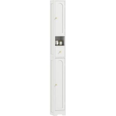 HOMCOM Meuble Colonne Salle de Bain, Meuble de Rangement étroit avec 2 Portes arquées, tiroir, Compartiment Ouvert et étagère réglable, pour Toilette, Petits espaces, 20 x 20 x 185 cm, Blanc HOMCOM Meuble Colonne Salle de Bain, Meuble de Rangement étroit avec 2 Portes arquées, tiroir, Compartiment Ouvert et étagère réglable, pour Toilette, Petits espaces, 20 x 20 x 185 cm, Blanc