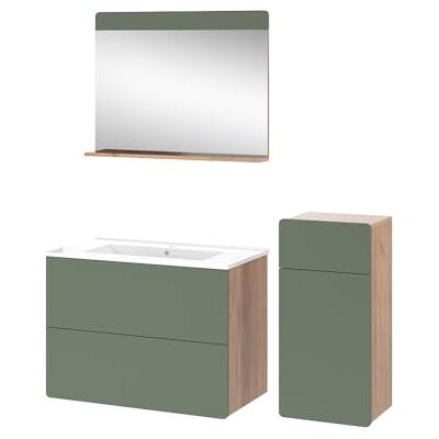 Vicco Ensemble de meubles de salle de bains "Izan", Chêne doré/Vert 80 cm 4 pièces · Meuble sous-vasque · Miroir · Armoire mi-haute Vicco Ensemble de meubles de salle de bains "Izan", Chêne doré/Vert 80 cm 4 pièces · Meuble sous-vasque · Miroir · Armoire mi-haute