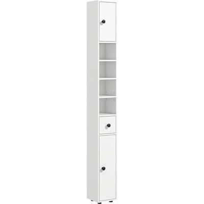 kleankin Armoire de salle de bain étroite avec tiroir et 4 compartiments ouverts Armoire de salle de bain pour petits espaces 20 x 20 x 180 cm Blanc kleankin Armoire de salle de bain étroite avec tiroir et 4 compartiments ouverts Armoire de salle de bain pour petits espaces 20 x 20 x 180 cm Blanc