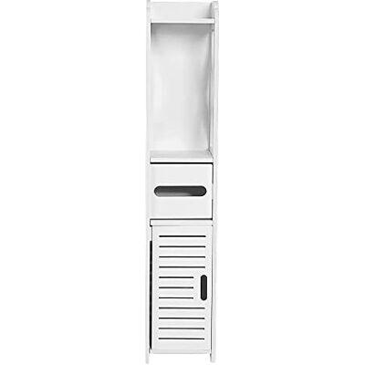 LANTUS Meuble de Salle de Bain Support Papier Toilette avec Placard et étagères réglables-15 * 15 * 80cm-Blanc LANTUS Meuble de Salle de Bain Support Papier Toilette avec Placard et étagères réglables-15 * 15 * 80cm-Blanc
