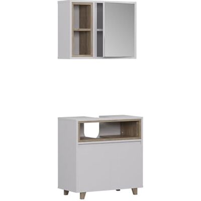 Vicco Meubles bain "Elnor", Blanc/Chêne 60 cm 2 pièces · Meuble sous-vasque · Armoire à miroir Vicco Meubles bain "Elnor", Blanc/Chêne 60 cm 2 pièces · Meuble sous-vasque · Armoire à miroir