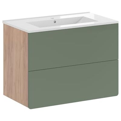 Vicco Ensemble de meubles de salle de bains "Izan", Chêne doré/Vert 80 cm 2 pièces · Meuble sous-vasque · Lavabo Vicco Ensemble de meubles de salle de bains "Izan", Chêne doré/Vert 80 cm 2 pièces · Meuble sous-vasque · Lavabo