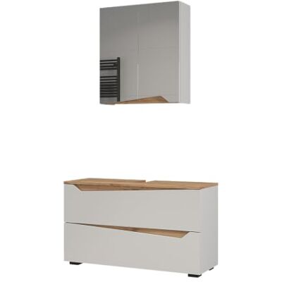 Vicco Meubles bain "Marelle", Blanc/Chêne Artisan 100 cm 2 pièces · Meuble sous-vasque · Armoire à miroir Vicco Meubles bain "Marelle", Blanc/Chêne Artisan 100 cm 2 pièces · Meuble sous-vasque · Armoire à miroir