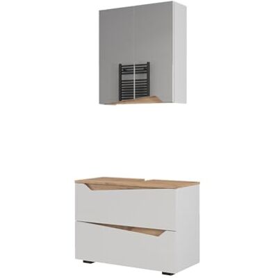 Vicco Meubles bain "Marelle", Blanc/Chêne Artisan 80 cm 2 pièces · Meuble sous-vasque · Armoire à miroir Vicco Meubles bain "Marelle", Blanc/Chêne Artisan 80 cm 2 pièces · Meuble sous-vasque · Armoire à miroir