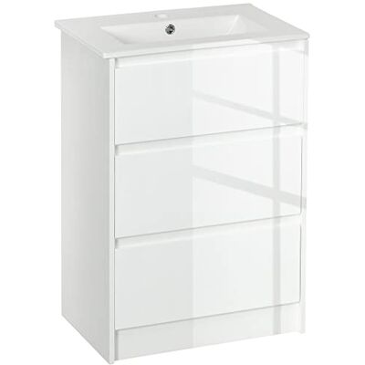 kleankin Meuble sous-Vasque avec lavabo céramique Meuble Rangement Salle de Bain avec 2 tiroirs 61 x 37 x 88 cm, laqué Blanc Brillant kleankin Meuble sous-Vasque avec lavabo céramique Meuble Rangement Salle de Bain avec 2 tiroirs 61 x 37 x 88 cm, laqué Blanc Brillant