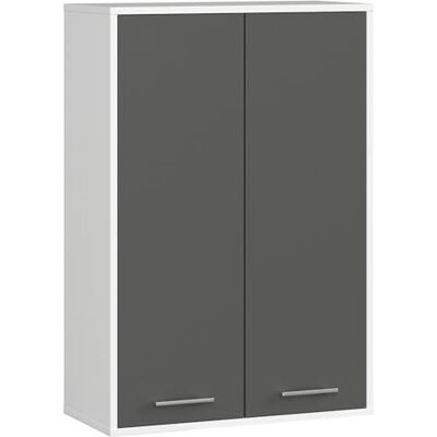 AKORD Armoire de salle de bain FIN 64 cm 2 portes 64 x 94 x 30 cm (l x H x P) Avec étagères Montage mural Poids : 8,10 kg Blanc et gris graphite AKORD Armoire de salle de bain FIN 64 cm 2 portes 64 x 94 x 30 cm (l x H x P) Avec étagères Montage mural Poids : 8,10 kg Blanc et gris graphite