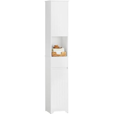 SoBuy Armoire haute pour salle de bain Étagères réglables Meuble résistant à l'humidité Étagère en bois Blanc SoBuy Armoire haute pour salle de bain Étagères réglables Meuble résistant à l'humidité Étagère en bois Blanc