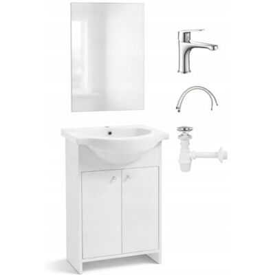 Deftrans . Meuble bas avec lavabo de 65 cm Ensemble de meubles de salle de bain debout, lavabo en céramique 50 cm, robinet et siphon, blanc satiné Lavabo 83 x 65 x 43 cm Deftrans . Meuble bas avec lavabo de 65 cm Ensemble de meubles de salle de bain debout, lavabo en céramique 50 cm, robinet et siphon, blanc satiné Lavabo 83 x 65 x 43 cm