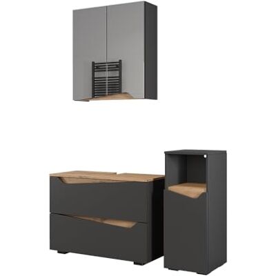 Vicco Meubles bain "Marelle", Anthracite/Chêne Artisan 80 cm 3 pièces · Meuble sous-vasque · Armoire à miroir · Armoire mi-haute Vicco Meubles bain "Marelle", Anthracite/Chêne Artisan 80 cm 3 pièces · Meuble sous-vasque · Armoire à miroir · Armoire mi-haute