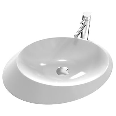 EMKE Lavabo ovale à poser, 60 x 45 x 15 cm, petit lavabo pour WC, salle de bain, en céramique, blanc EMKE Lavabo ovale à poser, 60 x 45 x 15 cm, petit lavabo pour WC, salle de bain, en céramique, blanc