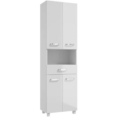 Deftrans . Armoire haute de salle de bain, 170 x 50 cm, blanc brillant, étroite, avec 5 étagères et tiroir, armoire de salle de bain moderne haute pour petites salles de bains Deftrans . Armoire haute de salle de bain, 170 x 50 cm, blanc brillant, étroite, avec 5 étagères et tiroir, armoire de salle de bain moderne haute pour petites salles de bains