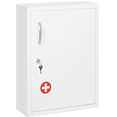 kleankin Armoire à pharmacie avec 3 étagères, armoire à pharmacie verrouillable pour montage mural, premier secours, armoire à pharmacie avec 2 clés, en acier, blanc, 40 x 15 x 53,5 cm kleankin Armoire à pharmacie avec 3 étagères, armoire à pharmacie verrouillable pour montage mural, premier secours, armoire à pharmacie avec 2 clés, en acier, blanc, 40 x 15 x 53,5 cm