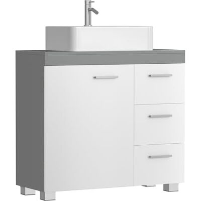 VASAGLE Meuble sous lavabo, Meuble de Salle de Bain, 3 Tiroirs Latéraux, 2 Cases derrière la Porte, pour Lavabos sur Colonne, avec Pieds, 30 x 70 x 64 cm, Blanc Nuage et Gris Tourterelle BBK504W02 VASAGLE Meuble sous lavabo, Meuble de Salle de Bain, 3 Tiroirs Latéraux, 2 Cases derrière la Porte, pour Lavabos sur Colonne, avec Pieds, 30 x 70 x 64 cm, Blanc Nuage et Gris Tourterelle BBK504W02