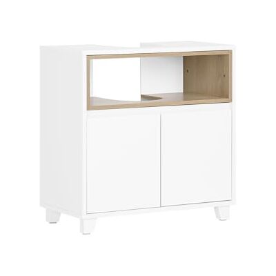 SoBuy Meuble sous Lavabo Salle de Bain pour Lavabos sur Colonne 60x61x30 cm Meuble Vasque Armoire de Rangement avec 2 Compartiments et Porte, Design Bois-Blanc, pour Petit Espace BZR148-W SoBuy Meuble sous Lavabo Salle de Bain pour Lavabos sur Colonne 60x61x30 cm Meuble Vasque Armoire de Rangement avec 2 Compartiments et Porte, Design Bois-Blanc, pour Petit Espace BZR148-W