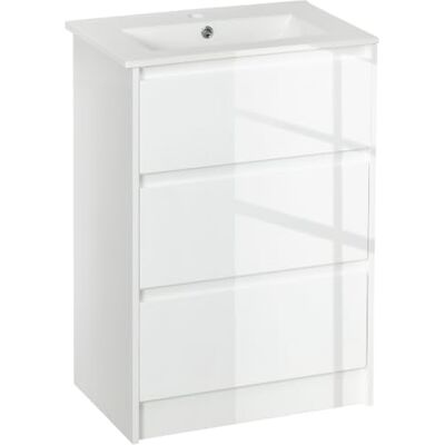 kleankin Meuble sous-Vasque avec lavabo céramique Meuble Rangement Salle de Bain avec 2 tiroirs 61 x 37 x 88 cm, laqué Blanc Brillant kleankin Meuble sous-Vasque avec lavabo céramique Meuble Rangement Salle de Bain avec 2 tiroirs 61 x 37 x 88 cm, laqué Blanc Brillant