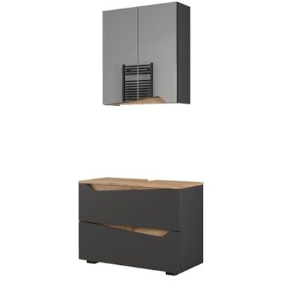 Vicco Meubles bain "Marelle", Anthracite/Chêne Artisan 80 cm 2 pièces · Meuble sous-vasque · Armoire à miroir Vicco Meubles bain "Marelle", Anthracite/Chêne Artisan 80 cm 2 pièces · Meuble sous-vasque · Armoire à miroir