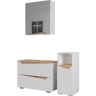 Vicco Meubles bain "Marelle", Blanc/Chêne Artisan 80 cm 3 pièces · Meuble sous-vasque · Armoire à miroir · Armoire mi-haute Vicco Meubles bain "Marelle", Blanc/Chêne Artisan 80 cm 3 pièces · Meuble sous-vasque · Armoire à miroir · Armoire mi-haute