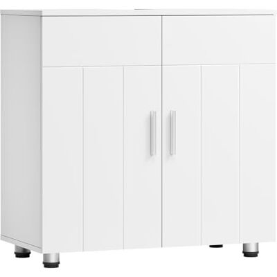 EUGAD Meuble sous Lavabo Salle de Bain, Placard de Rangement avec 2 Portes, Étagère Réglable, en MDF, Blanc, 60x60x30cm EUGAD Meuble sous Lavabo Salle de Bain, Placard de Rangement avec 2 Portes, Étagère Réglable, en MDF, Blanc, 60x60x30cm