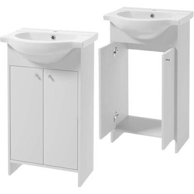 Deftrans Domodomo Armoire de salle de bain avec lavabo 85 x 50 x 25,5 cm Meuble de salle de bain à poser et meuble bas Laqué Ensemble élégant avec lavabo en céramique (poignée ronde blanche) Deftrans Domodomo Armoire de salle de bain avec lavabo 85 x 50 x 25,5 cm Meuble de salle de bain à poser et meuble bas Laqué Ensemble élégant avec lavabo en céramique (poignée ronde blanche)