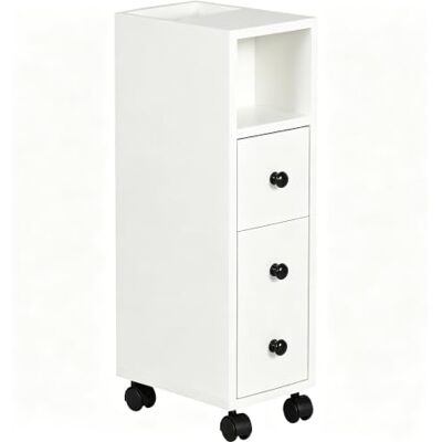 HOMCOM Meuble Bas Colonne Rangement Salle de Bain à roulettes Blanc dim. 18L x 30l x 68,5H cm HOMCOM Meuble Bas Colonne Rangement Salle de Bain à roulettes Blanc dim. 18L x 30l x 68,5H cm