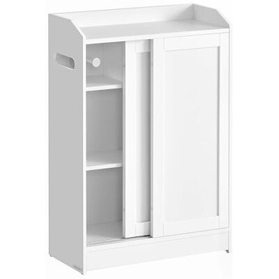 VASAGLE BBC752W01 Meuble de salle de bain étroit avec compartiment pour papier toilette et porte-brosses Portes coulissantes étagères réglables à côté des toilettes Blanc nuage 20 x 60 x 80 cm VASAGLE BBC752W01 Meuble de salle de bain étroit avec compartiment pour papier toilette et porte-brosses Portes coulissantes étagères réglables à côté des toilettes Blanc nuage 20 x 60 x 80 cm